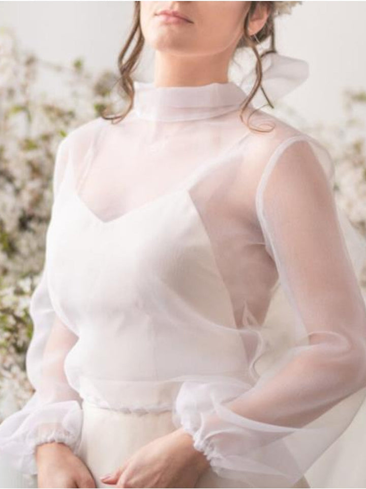 Boléro Voiles Manteaux / Vestes Manches Longues Organza de Mariée Enveloppes de Mariage avec Nœud Papillon