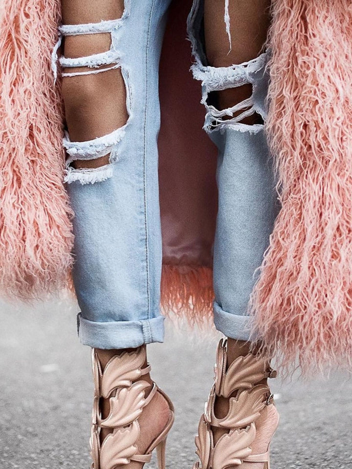 Écharpe de Mariage Chaude à Manches Longues en Fausse Fourrure Rose Élégante pour Femme