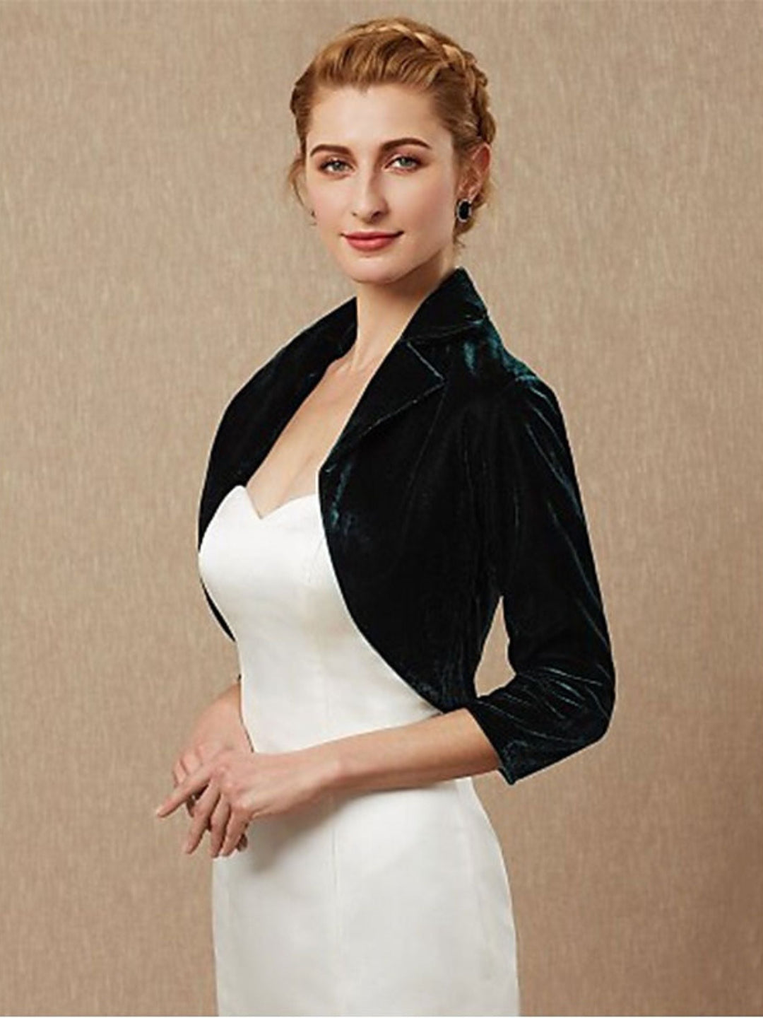 Manteaux / Vestes Élégants en Velours Vert Foncé à Manches 3/4 pour Femmes