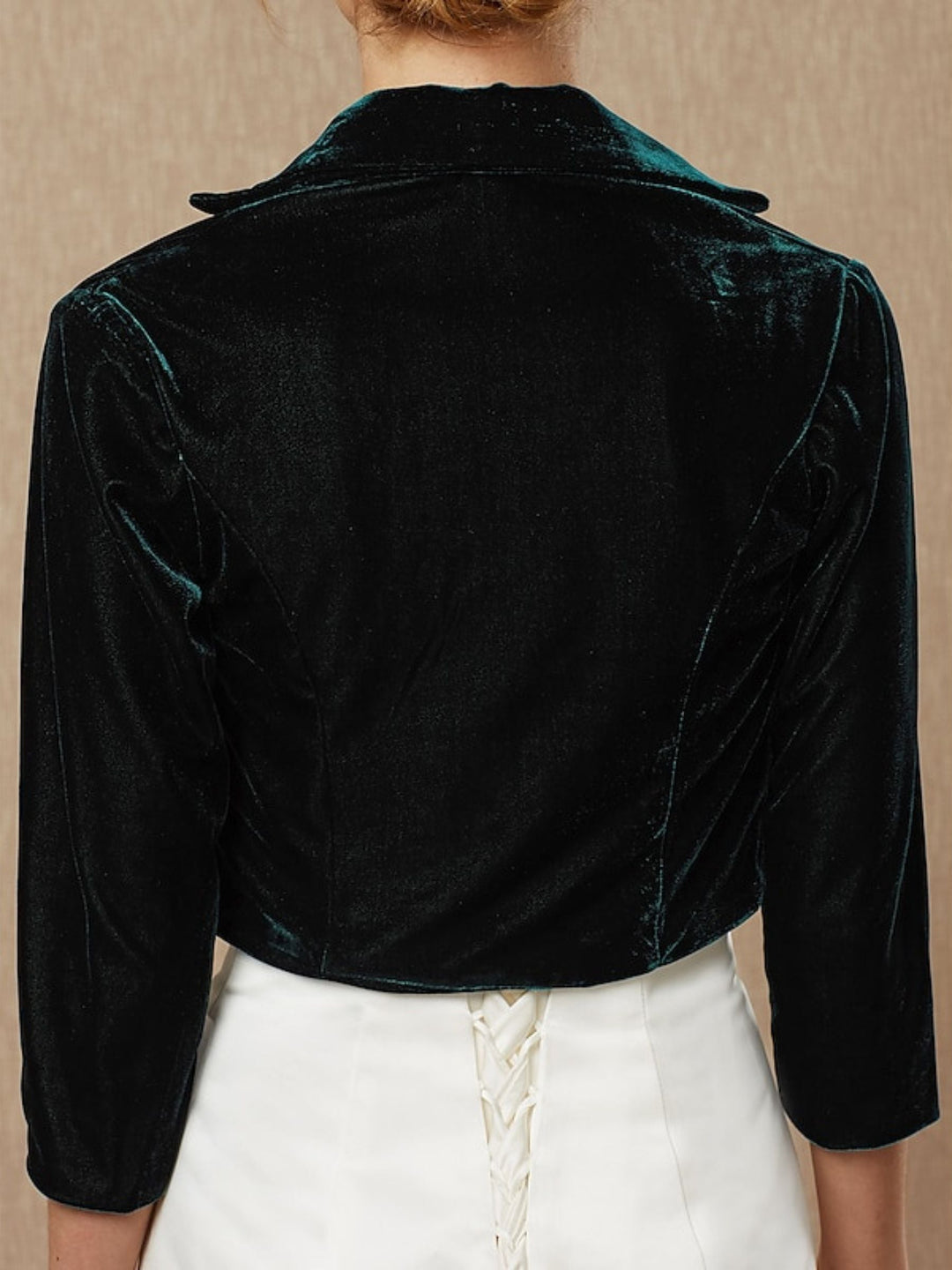 Manteaux / Vestes Élégants en Velours Vert Foncé à Manches 3/4 pour Femmes