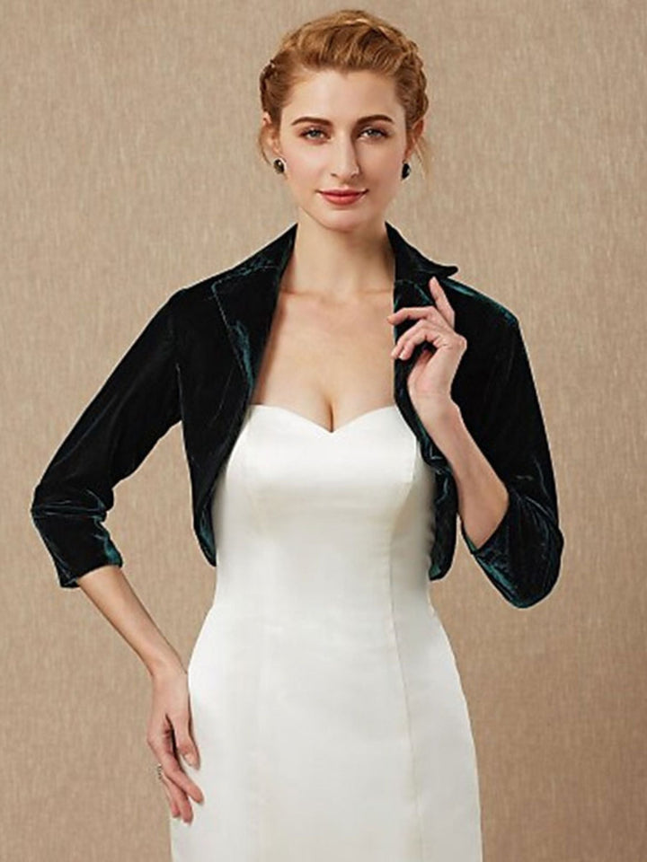 Manteaux / Vestes Élégants en Velours Vert Foncé à Manches 3/4 pour Femmes