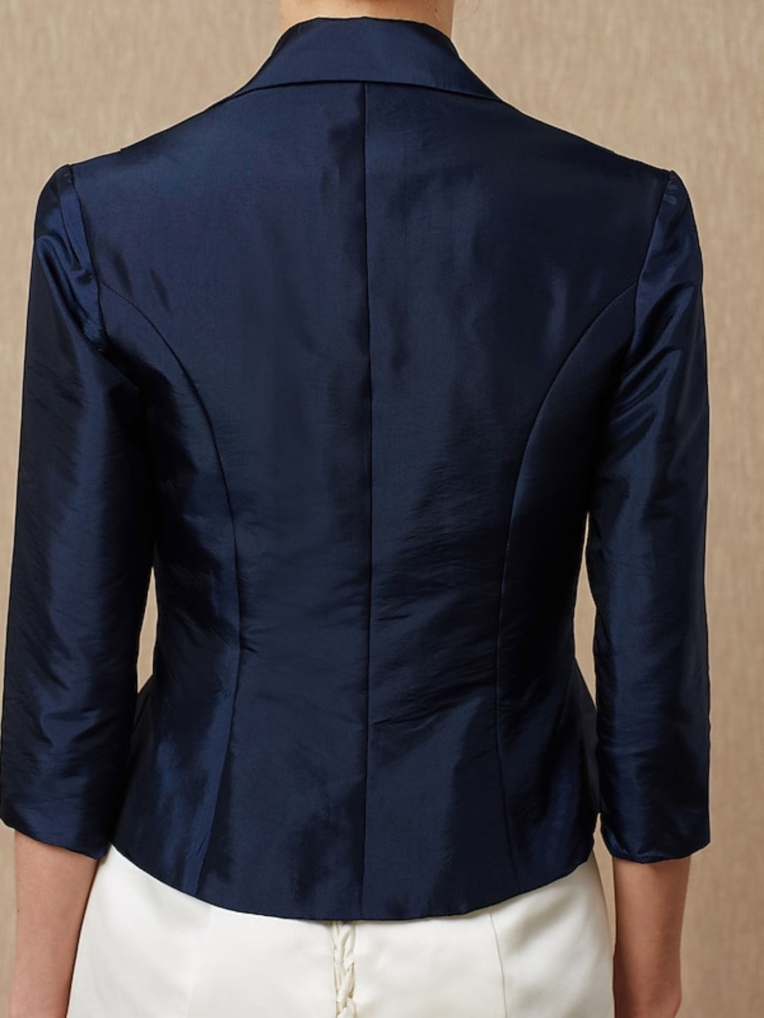 Manteaux/Vestes Élégants en Taffetas Bleu Marine Foncé à Manches 3/4 pour Femmes avec Strass