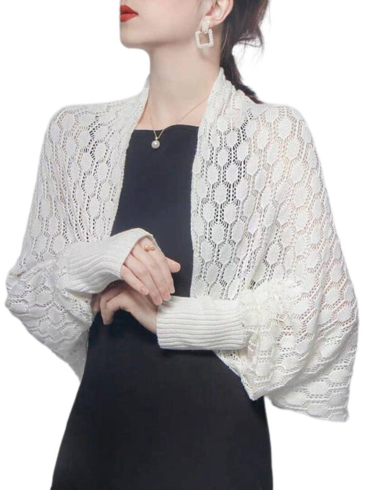 Robe Portefeuille Rétro Élégante à Manches Longues en Polyester Blanc pour Femme