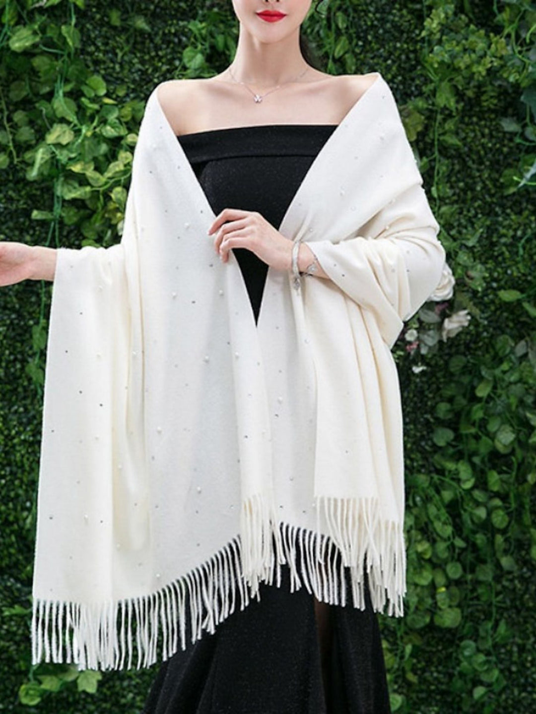 Manteau D'Hiver Élégant en Fausse Laine Pure Sans Manches pour Femme avec Strass