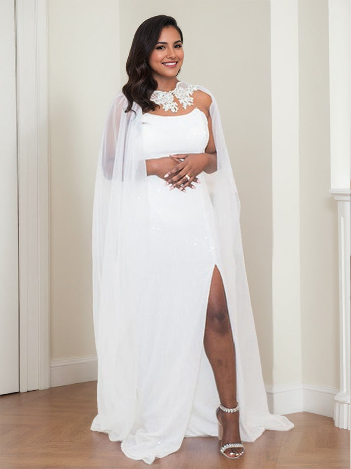 Cape en Tulle pour Femme, Sans Manches, avec Perles et Appliques