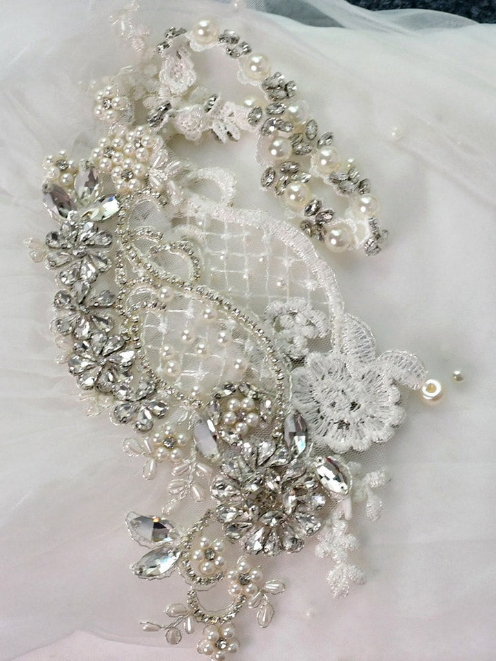 Cape en Tulle pour Femme, Sans Manches, avec Perles et Appliques