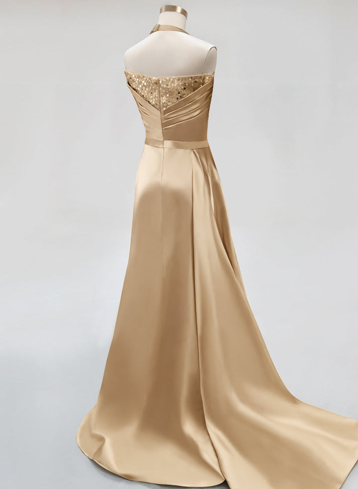 Robe de Soirée Élégante Scintillante à Traîne Longue et Dos Nu