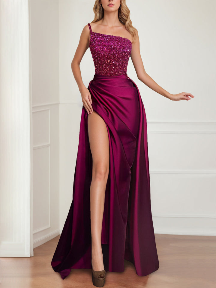 Robe de Soirée Longue Fuchsia Scintillante avec Fente