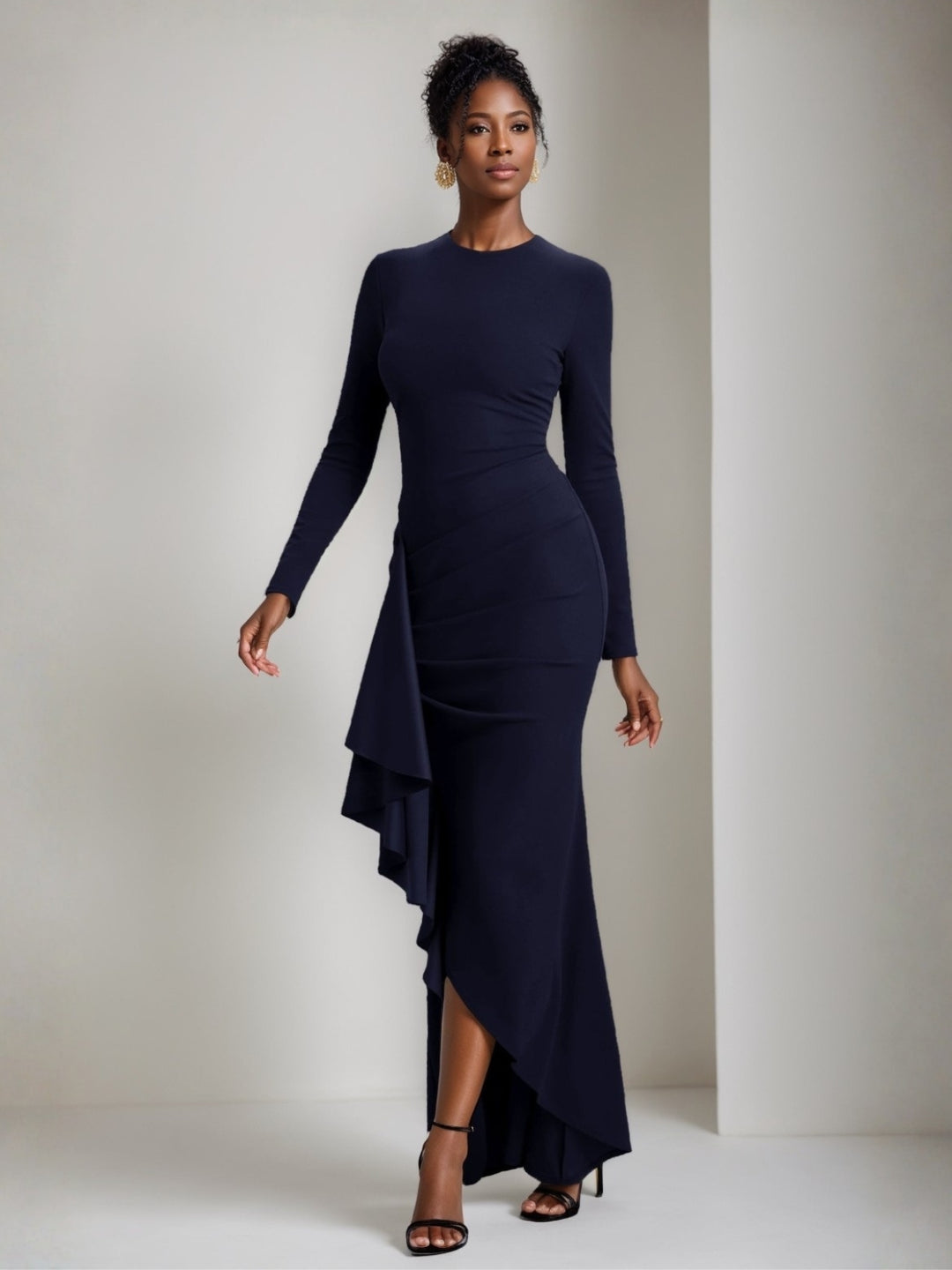 Robe Longue À Manches Longues Avec Fente À Volants