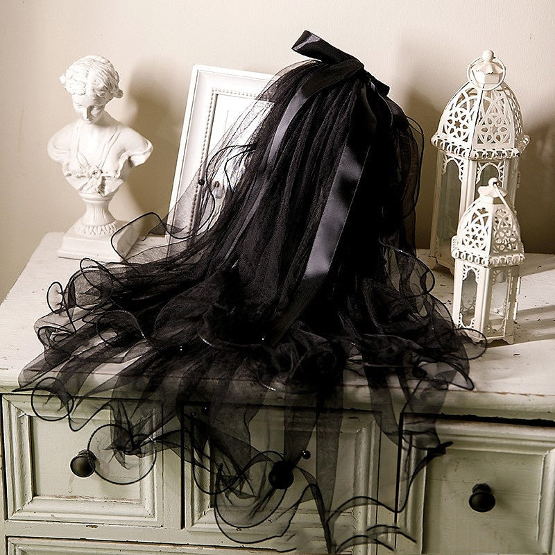 Voile de Mariage à Deux Niveaux avec Perles / Voiles Du Bout Des Doigts