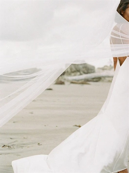 Voiles de Mariage de Style Formel à Un Niveau avec Couleur Pure