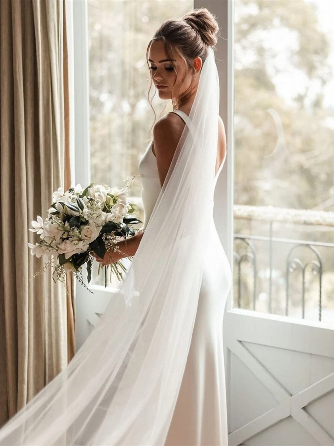 Voiles de Mariage de Style Formel à Un Niveau avec Couleur Pure