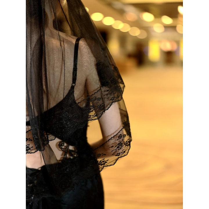 Voiles de Mariée en Dentelle à Deux Niveaux Voiles de Coude avec Broderie