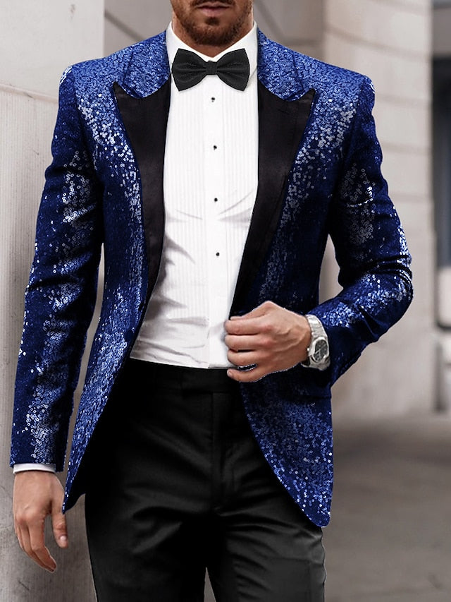 Veste de Soirée à Paillettes à Un Bouton et à Simple Boutonnage pour Homme, Coupe Ajustée, Couleur Or, Rouge, Bleu, Gris, Violet