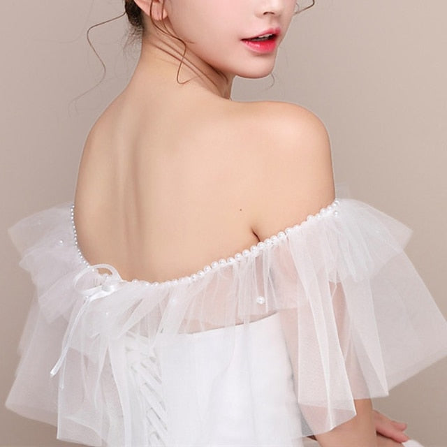 Châles pour Femmes, Châles de Mariée, Élégants, Romantiques, Sans Manches, en Tulle, avec Fausses Perles