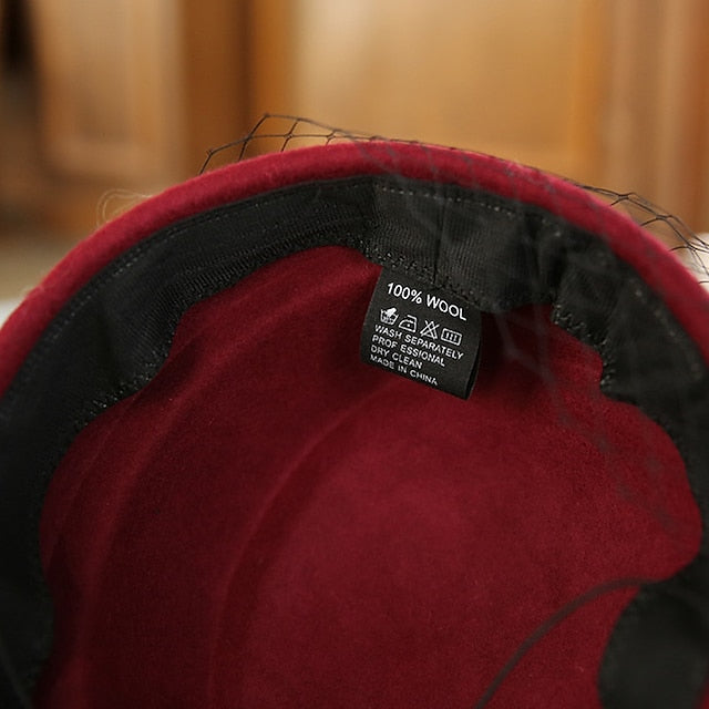 Chapeau Seau en Laine pour Femme, Chapeau Pilulier, Élégant, Rétro, avec Nœud(S), Couvre-Chef en Tulle