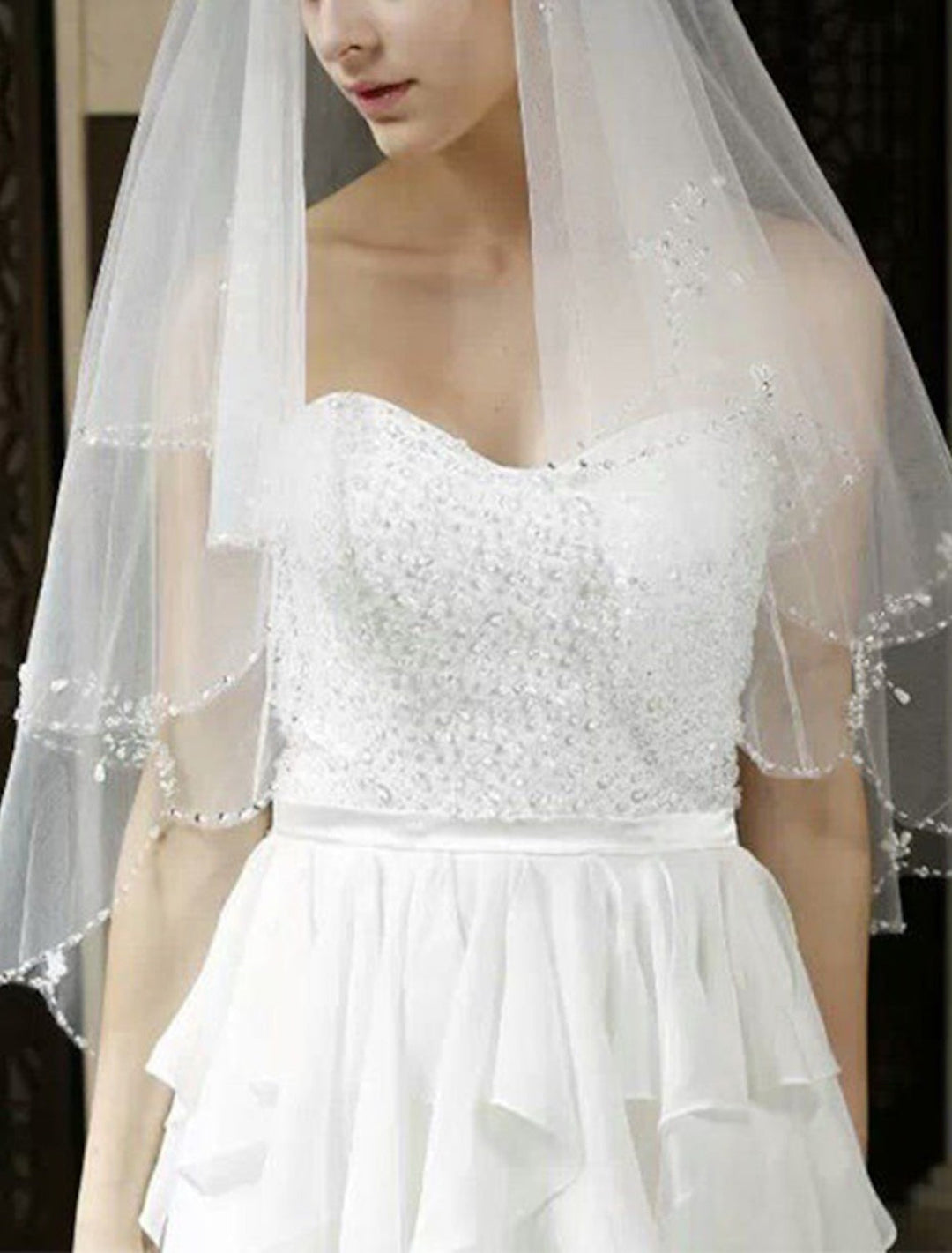 Voile de Mariée en Dentelle avec Voiles Coudés et Motif Classique Solide/À Deux Niveaux 59,06 Po (150 Cm) Poly/Dentelle