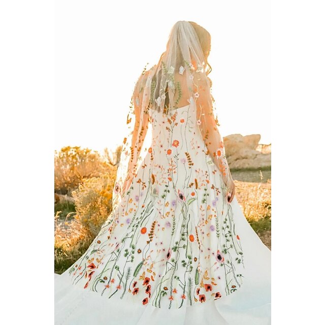 Voiles de Chapelle de Style Floral à Un Niveau / Doux avec Broderie