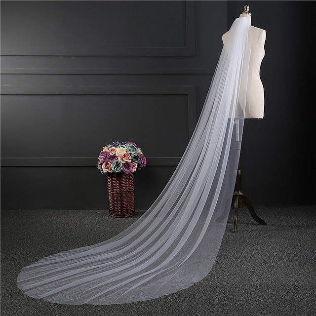 Voile de Mariage Simple à Un Niveau Voiles Cathédrale avec Tulle Solide de 300 Cm