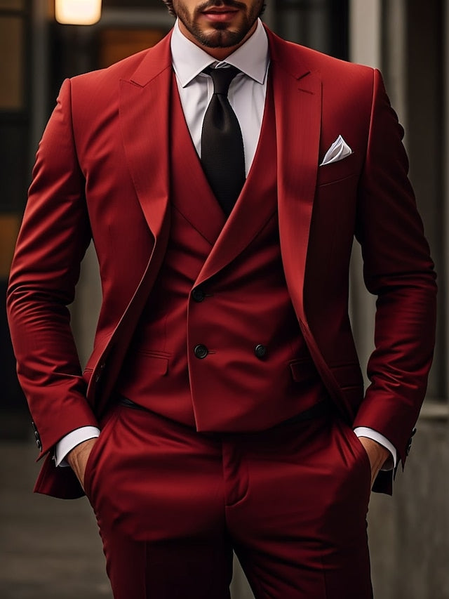 Costumes de Mariage 3 Pièces pour Hommes, Coupe Ajustée, Simple Boutonnage, Deux Boutons