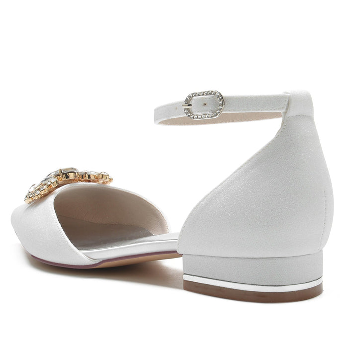 Chaussures de Mariage pour Femmes, Chaussures de Mariée à Bout Fermé et à Boucle, Imitation Diamant Pailleté