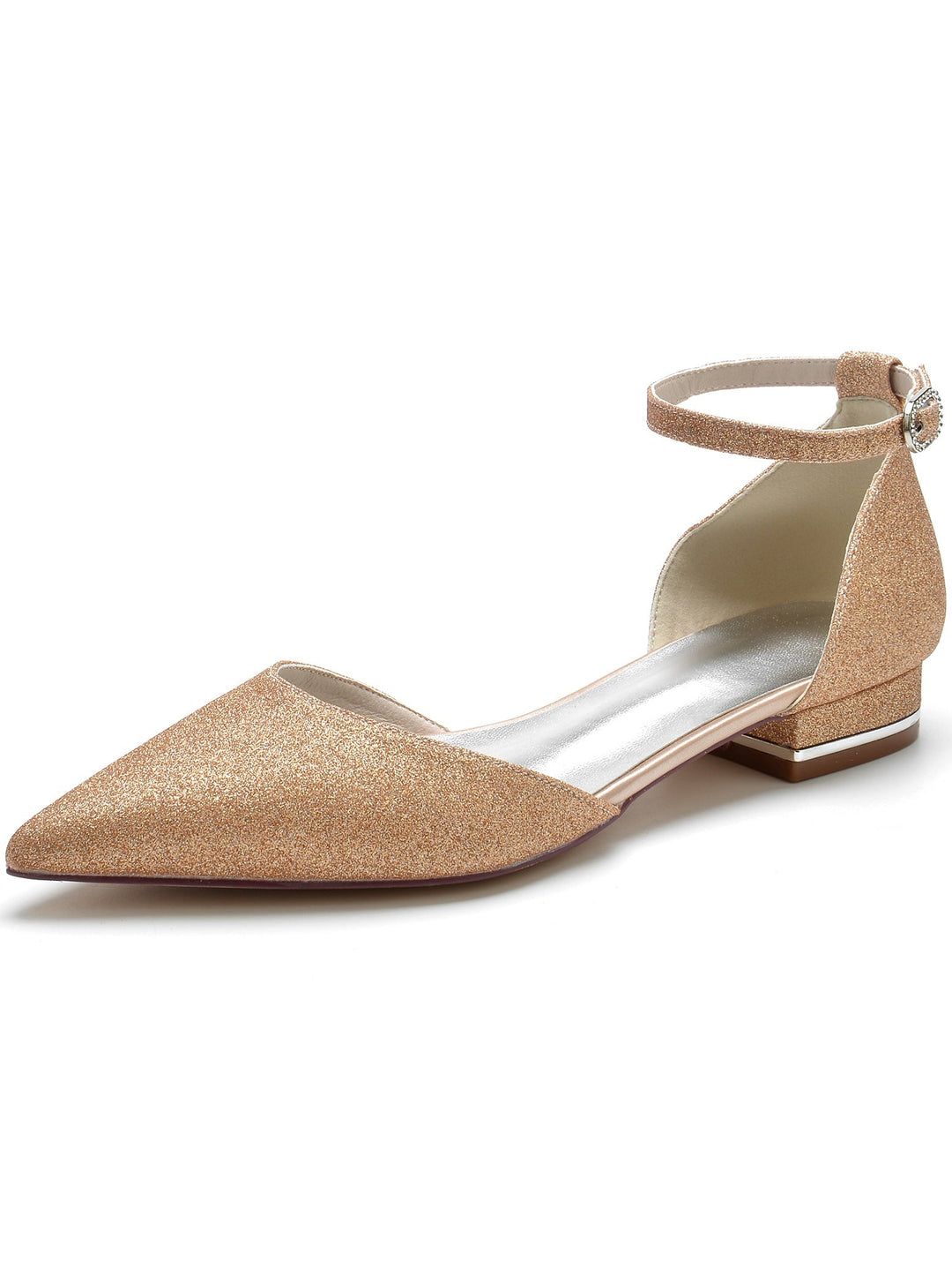 Chaussures de Mariage pour Femmes, Chaussures de Demoiselle D'Honneur à Talons Bas et Bout Pointu avec Strass