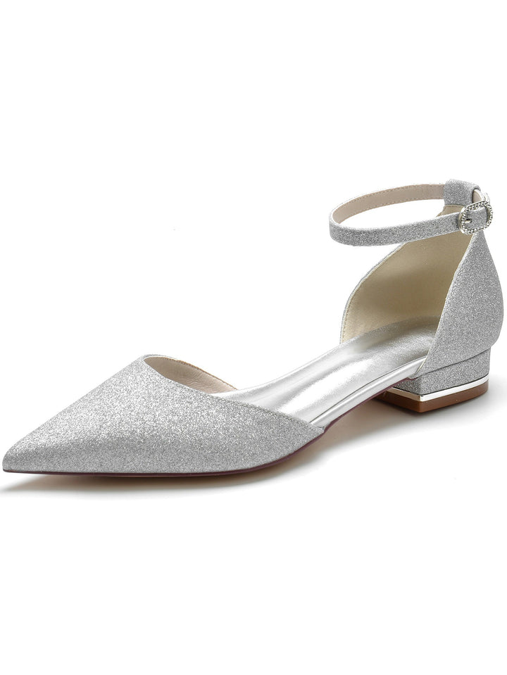 Chaussures de Mariage pour Femmes, Chaussures de Demoiselle D'Honneur à Talons Bas et Bout Pointu avec Strass