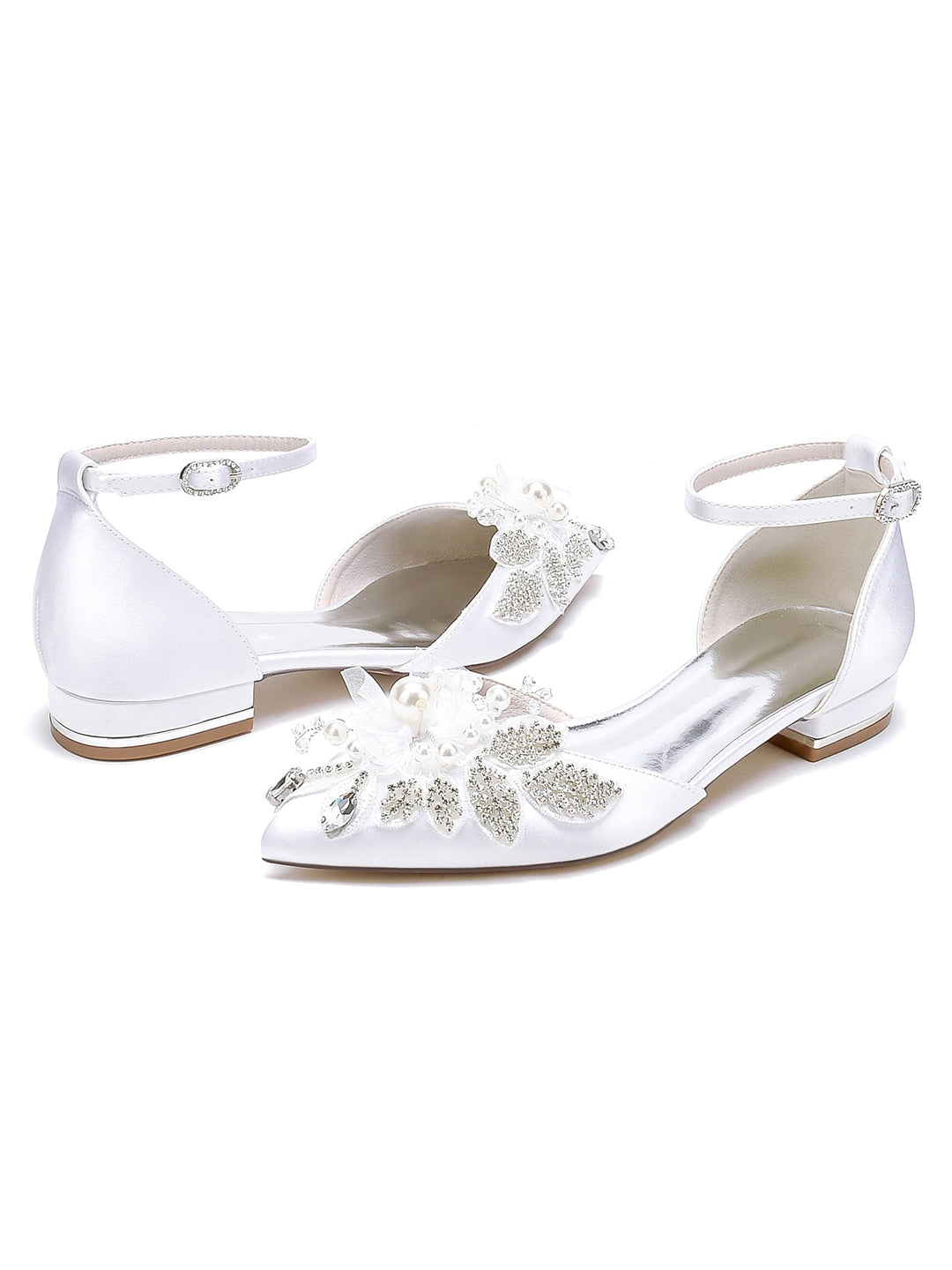 Chaussures de Mariage pour Femmes, Chaussures de Demoiselle D'Honneur à Talon Bas et Bout Ouvert avec Strass