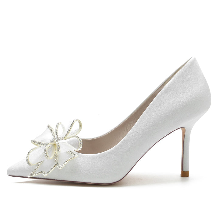 Chaussures de Mariage pour Femmes Stiletto Glitter Bout Pointu Fleur Chaussures de Mariée