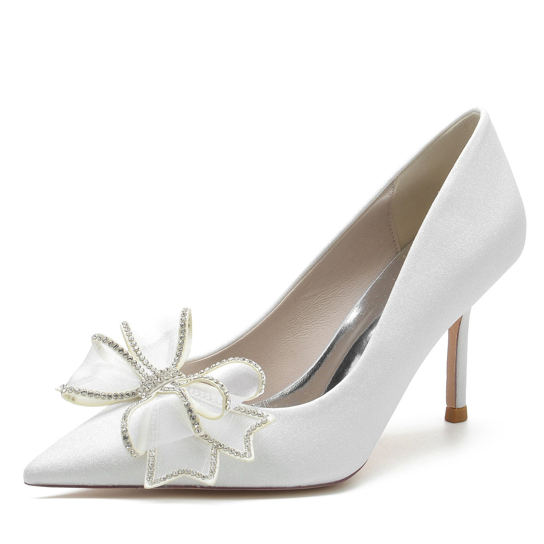 Chaussures de Mariage pour Femmes Stiletto Glitter Bout Pointu Fleur Chaussures de Mariée