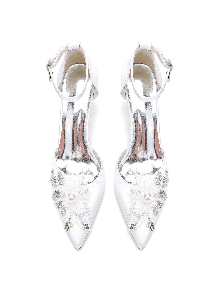 Chaussures de Mariage pour Femmes en Dentelle à Talon Aiguille et Bout Pointu pour Demoiselle D'Honneur