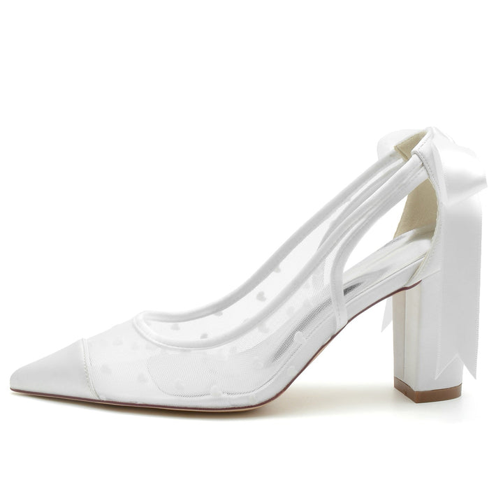Chaussures de Mariage pour Femmes en Dentelle à Bout Pointu et Nœud Papillon