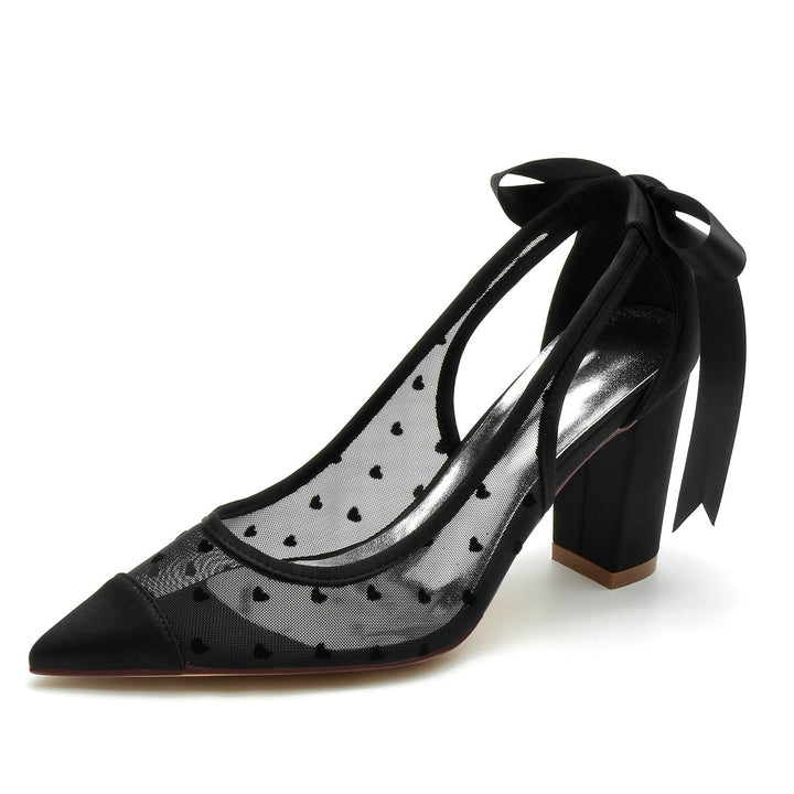 Chaussures de Mariage pour Femmes en Dentelle à Bout Pointu et Nœud Papillon