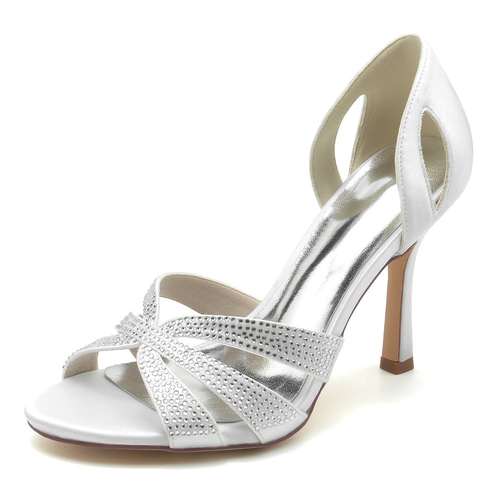 Chaussures de Mariage pour Femmes Mini Chaussures de Mariée à Bout Ouvert en Cristal à Talons Hauts