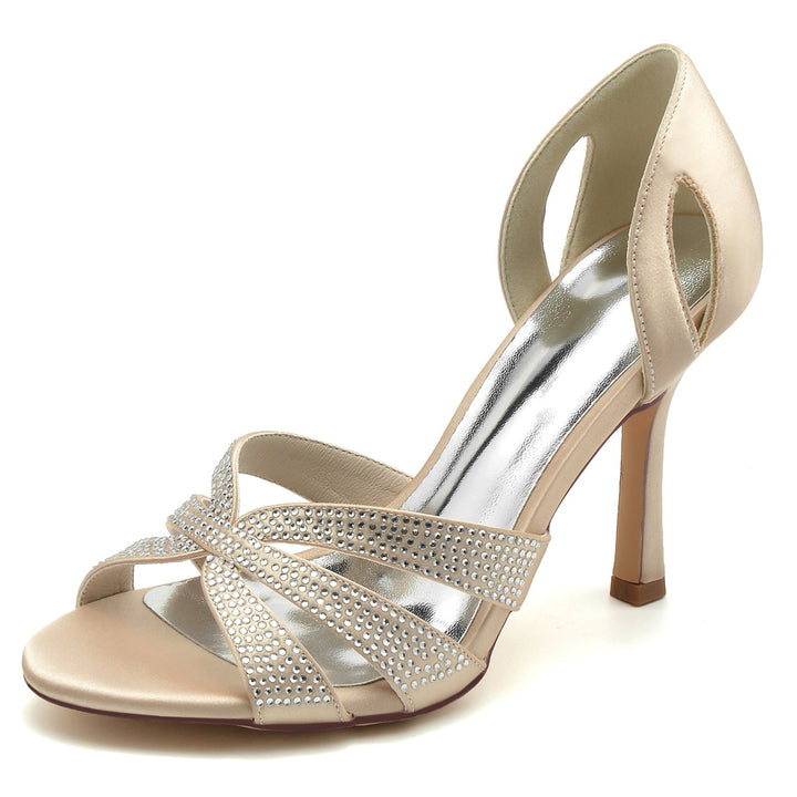 Chaussures de Mariage pour Femmes Mini Chaussures de Mariée à Bout Ouvert en Cristal à Talons Hauts