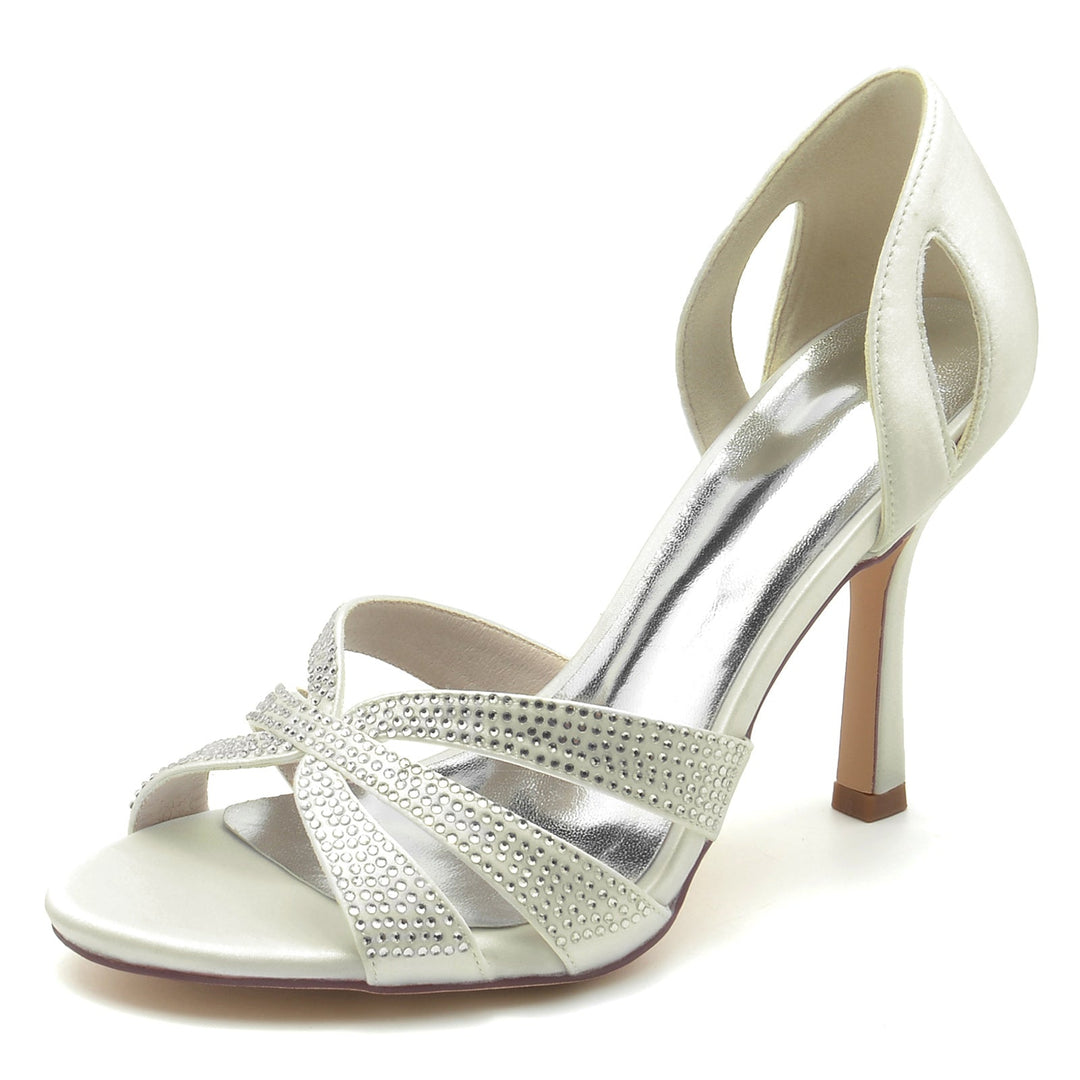 Chaussures de Mariage pour Femmes Mini Chaussures de Mariée à Bout Ouvert en Cristal à Talons Hauts