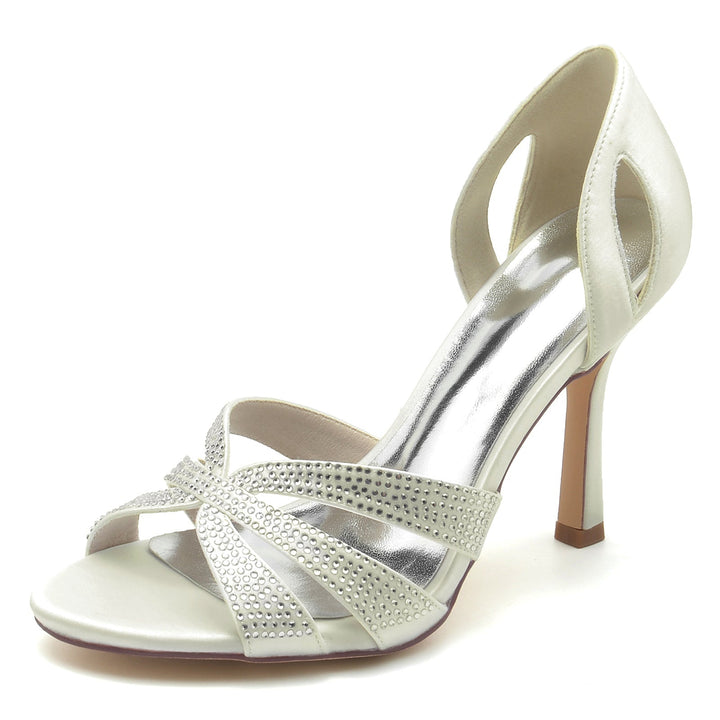 Chaussures de Mariage pour Femmes Mini Chaussures de Mariée à Bout Ouvert en Cristal à Talons Hauts
