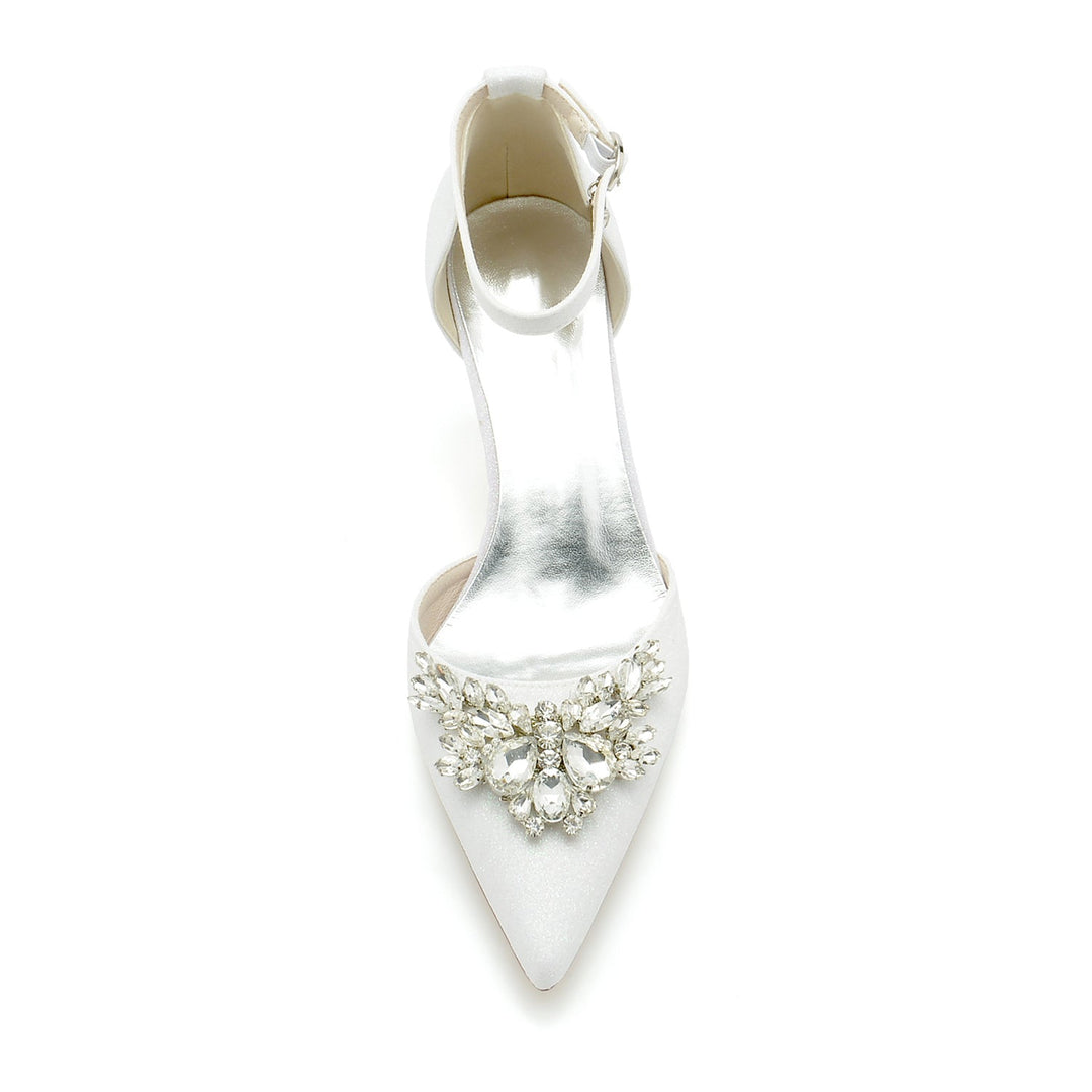 Chaussures de Mariage pour Femmes, Chaussures de Mariée à Talons Mi-Hauts, à Bout Pointu et à Strass Scintillants
