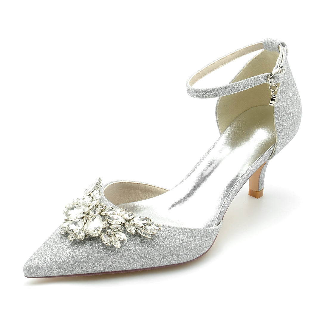 Chaussures de Mariage pour Femmes, Chaussures de Mariée à Talons Mi-Hauts, à Bout Pointu et à Strass Scintillants