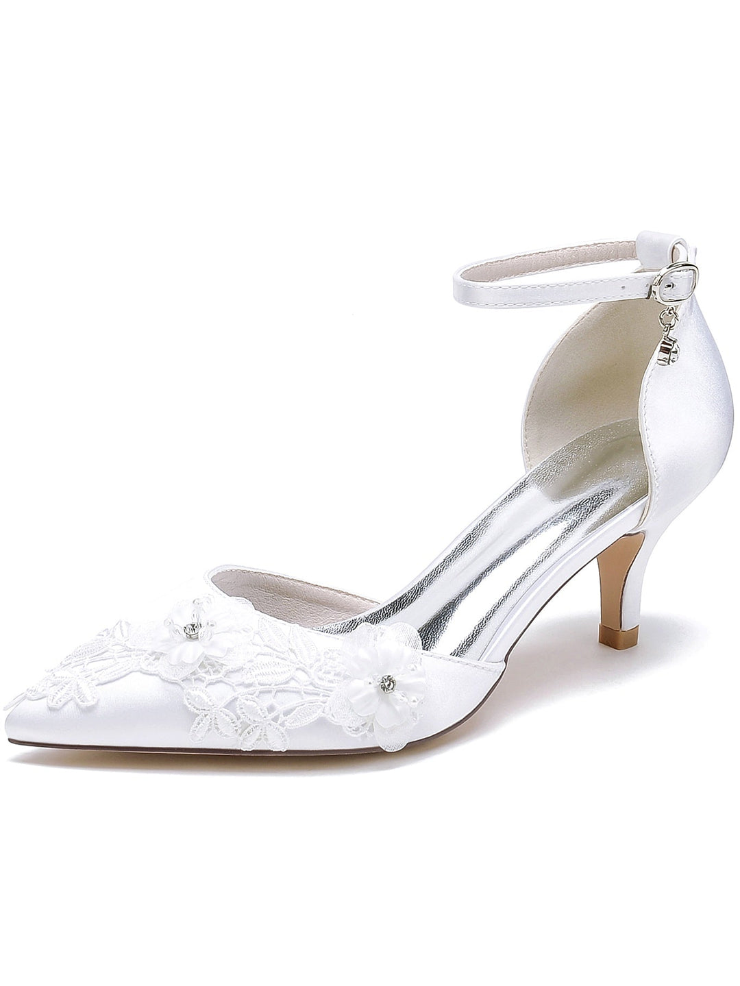 Chaussures de Mariage pour Femmes, Chaussures de Mariée à Talon Aiguille et Bout Pointu avec Appliques