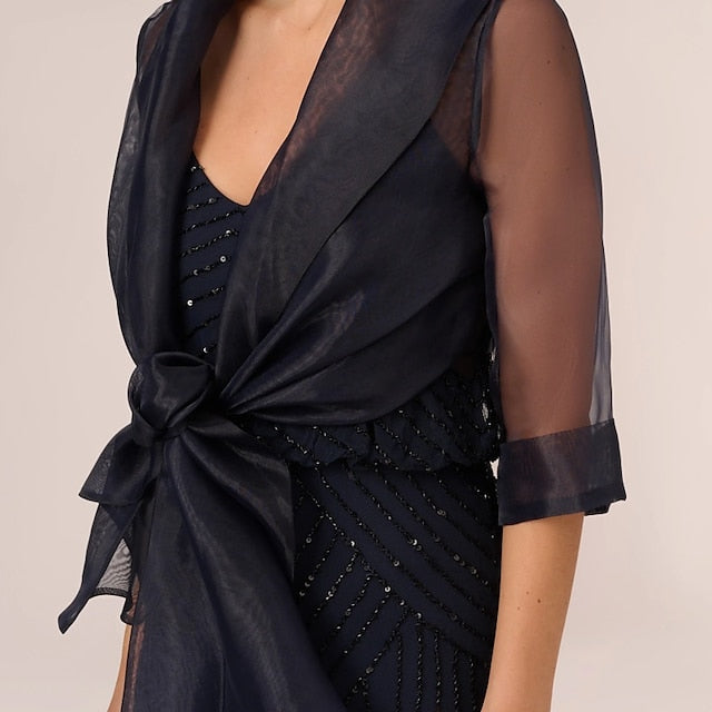 Élégante Enveloppe de Mariage en Tulle à Manches Mi-Longues avec Nœud Papillon