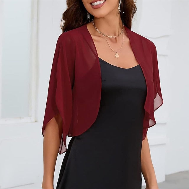 Écharpe de Mariage Élégante en Mousseline de Soie à Manches Mi-Longues pour Femme avec Couleur Pure