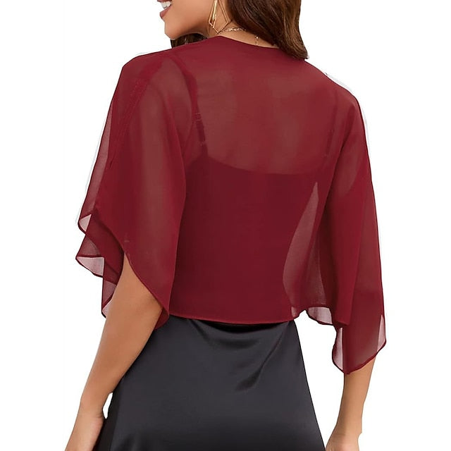 Écharpe de Mariage Élégante en Mousseline de Soie à Manches Mi-Longues pour Femme avec Couleur Pure