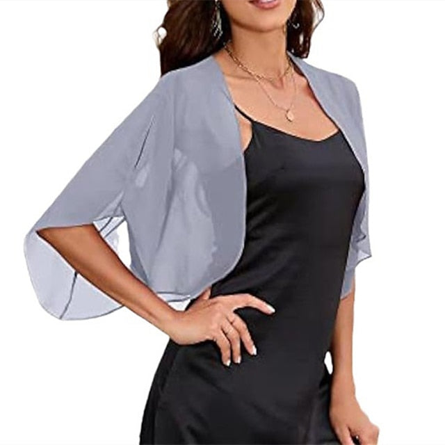 Écharpe de Mariage Élégante en Mousseline de Soie à Manches Mi-Longues pour Femme avec Couleur Pure