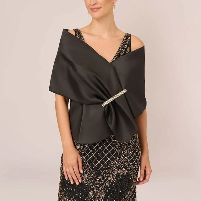 Élégante Cape de Mariage en Satin Pur Sans Manches avec Cristaux