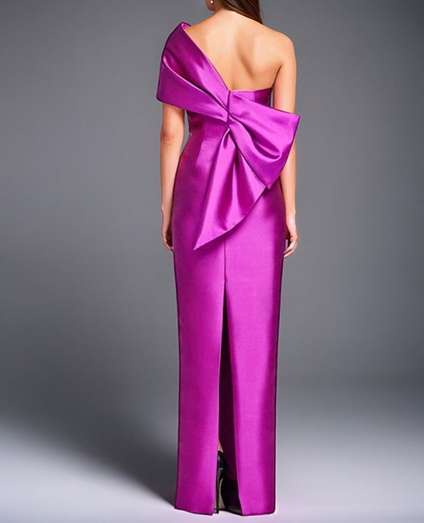 Robe de Mère de la Mariée Fourreau/Colonne à Une Épaule Sans Manches, Longueur Au Sol, avec Nœud