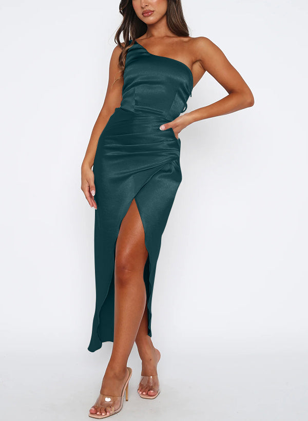 Gaine/Colonne Une Épaule Longueur de La Cheville Long Robes de Demoiselle d'Honneur