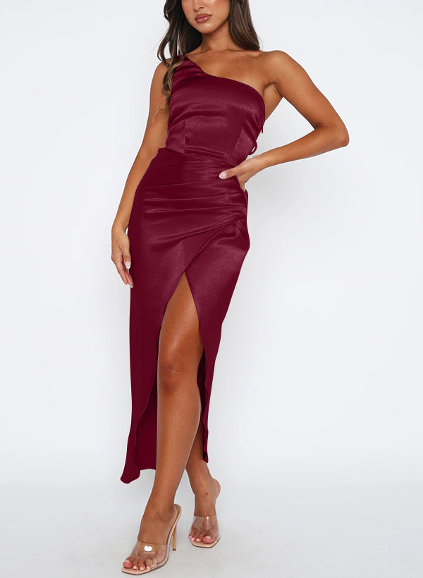 Gaine/Colonne Une Épaule Longueur de La Cheville Long Robes de Demoiselle d'Honneur