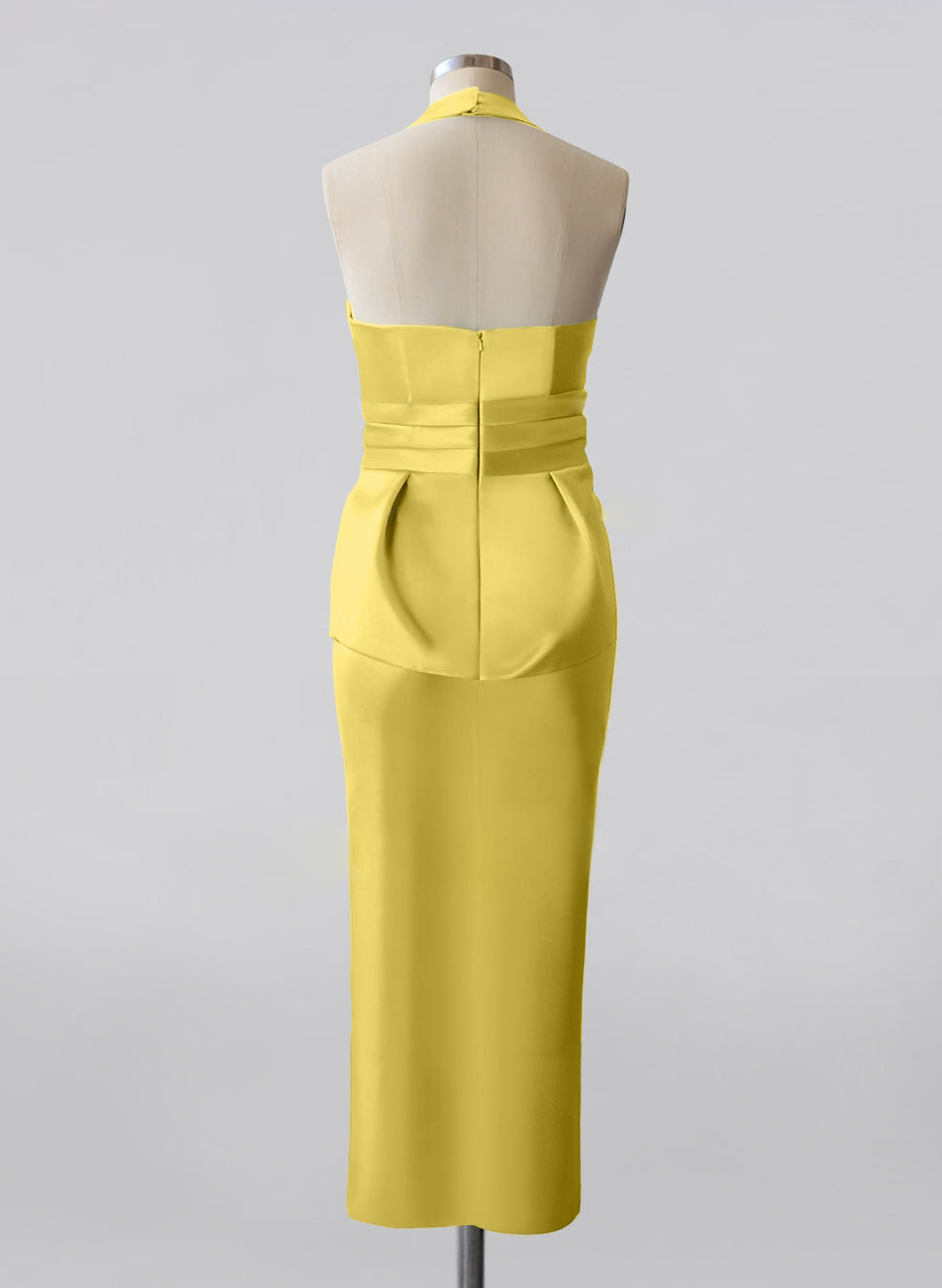 Robe de Mère de la Mariée Fourreau/Colonne Sans Manches à Col Licou et Longueur Thé avec Nœud