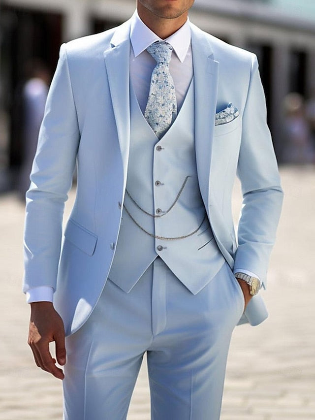 Costumes de Mariage 3 Pièces pour Hommes, Coupe Ajustée, Simple Boutonnage, Deux Boutons